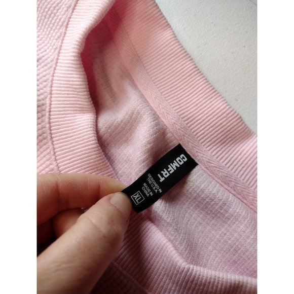 Comfrt Waffle Knit Sweatshirt Pink Crew Neck Oversized Pullover XL - Picture 3 of 6